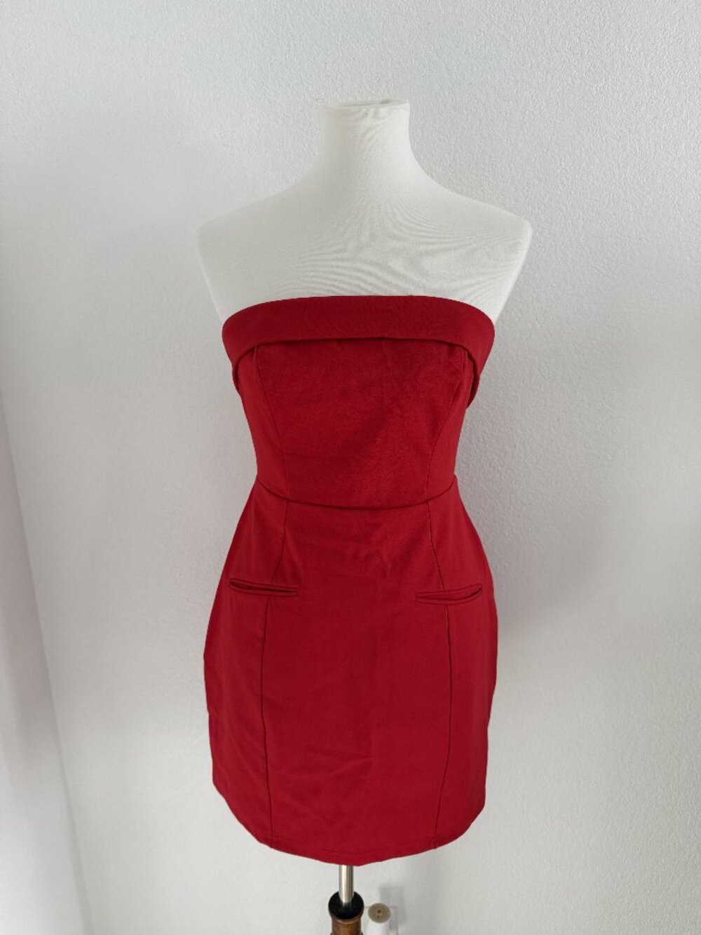 XXTAXN Red Strapless Mini Dress Womens Small Fold Over Neckline Cocktail Party